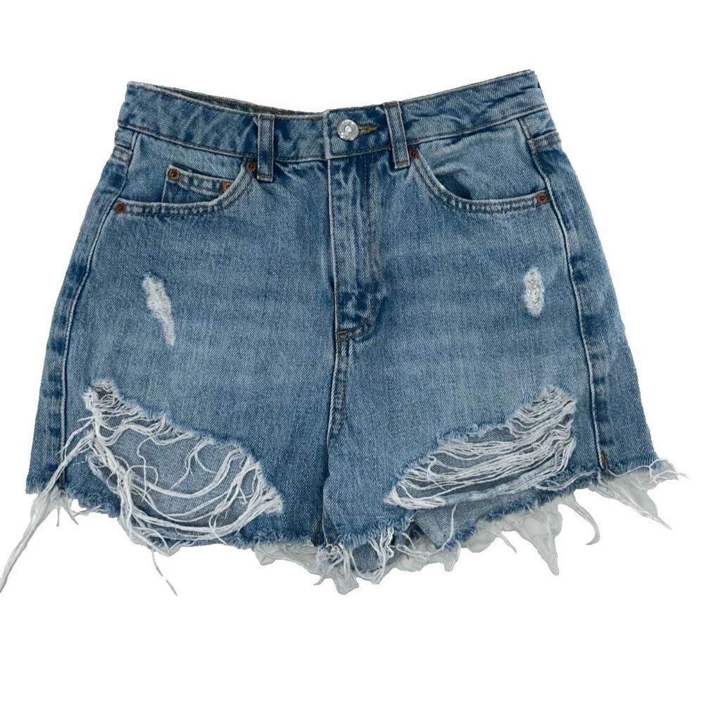 Women's Topshop Mom Distressed Denim Shorts Size US 2